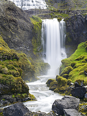 Waterfall Dynjandi, an icon of the Westfjords. The remote Westfjords (Vestfirdir) in north west Iceland. Europe, Scandinavia, Iceland