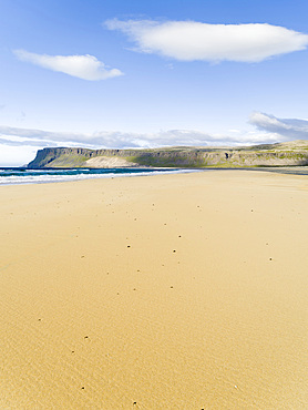 The sandy beach at Breidavik. The remote Westfjords (Vestfirdir) in north west Iceland. Europe, Scandinavia, Iceland