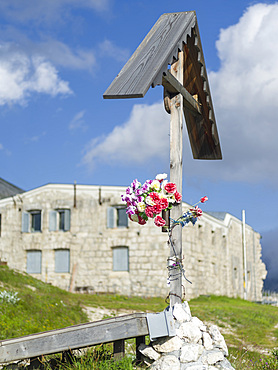 Fort Tre Sassi at Passo di Valparola in the dolomites. Tre Sassi dates back to world war one and is now museum. Europe, Central Europe, Italy