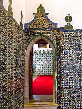 Palacio Nacional de Sintra, the national palace in Sintra, part of the UNESCO world heritage. Decoration with azulejo (corda-seca method). Europe, Southern Europe, Portugal