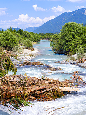 River Isar near Sylvenstein reservoir close to village Fall in the Karwendel Mountains. Europe, Germany, Bavaria