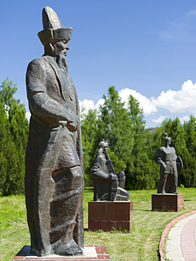 The companions of Manas. Memorial Place Manas Ordo near Talas in the Tien Shan mountains. Manas, a mystical as well as a historic person is considered as the founding father of historic Kyrgyzstan. Asia, Central Asia, Kyrgyzstan