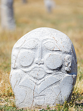 Kyrgyz stelae or Balbal. The area of Balasagun an ancient city of the Kara-Khanid Khanate, part of the UNESCO world heritage silk road of the chang'an Tien Shan corridor in the foothills of Tien Shan close to Bishkek. Asia, central Asia, Kyrgyzstan