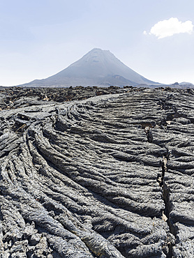 Pahoehoe. Stratovolcano mount Pico do Fogo. Fogo Island (Ilha do Fogo), part of Cape Verde in the central atlantic.