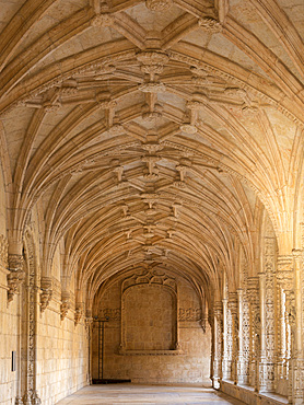 The two storied cloister. Mosteiro dos Jeronimos (Jeronimos Monastery, Hieronymites Monastery) in Belem, listed as UNESCO world heritage. Lisbon (Lisboa), the capital of Portugal Europe, Southern Europe, Portugal