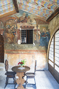 The Lazzaretto place where Santa Rita da Cascia assisted the sick, The frescoes of the place date back to the sixteenth century, Roccaporena, Cascia, Umbria, Italy, Europe