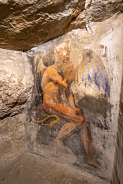 Sanctuary of the Sacro Speco of San Benedetto, Interior, Fresco of the Devil, Subiaco, Lazio, Italy, Europe