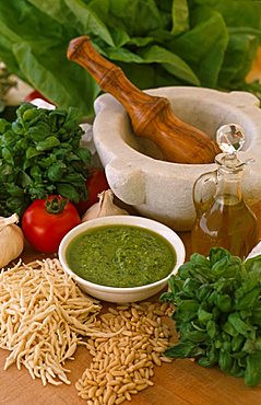 Pasta with pesto, Camogli, Liguria, Italy