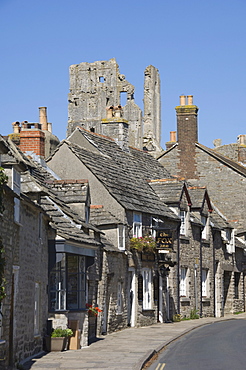 Corfe village and castle, Dorset, England, United Kingdom, Europe