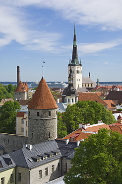 Rooftop view with Church of the Holy Ghost, Tallin, Estonia, Europe