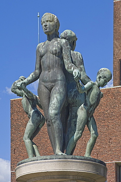 Family Group bronze sculpture on the harbour side outside the Town Hall, Oslo, Norway, Scandinavia, Europe