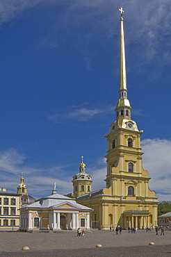 The Peter and Paul Cathedral on the Fortress Island, River Neva, St. Petersburg, Russia, Europe