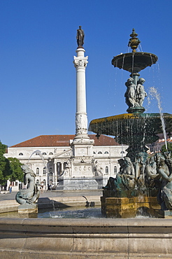 The Dom Pedro IV Monument in Rossio Square, Lisbon, Portugal, Europe