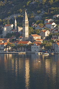 A small town on the fjord approaching Kotor, Montenegro, Europe 