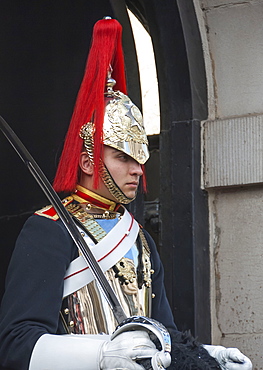 Mounted Guardsman in Whitehall, London, England, United Kingdom, Europe