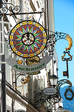 Elaborate Shop Sign, Getreidegasse, Altstadt, Mozarts Birthplace, UNESCO World Heritage Site, Salzburg, Auistria, Europe