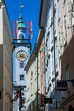 Townhall Clock Tower, Salzburg, Mozarts Birthplace, Salzburg, Austria, Europe