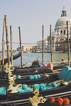 Gondola park, Chiesa della Salute, Grand Canal, Venice, Veneto, Italy, Europe