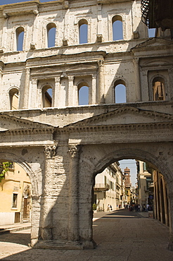 The Roman Porto Borsari looking into Corso Porto Borsari, Verona, UNESCO World Heritage Site, Veneto, Italy, Europe