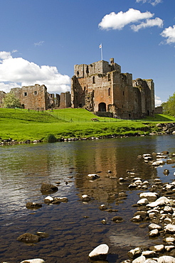 Brougham Castle across the River Eamont, Penrith, Cumbria, England, United Kingdom, Europe