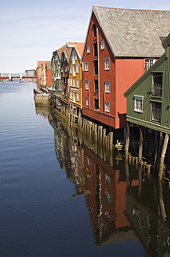 Merchants warehouses along the Nidelva, Trondheim, Norway, Scandinavia, Europe