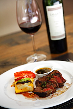 Filet mignon dish at the upmarket restaurant of Lagarde winery, Lujan de Cuyo, Mendoza, Argentina, South America