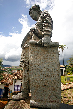 The statue of the prophet Jeremiah by Aleijadinho at the Basilica do Bom Jesus de Matosinhos, UNESCO World Heritage Site, Congonhas, Minas Gerais, Brazil, South America 