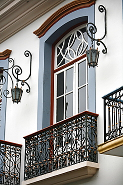 House facade of colonial building in Ouro Preto, UNESCO World Heritage Site, Minas Gerais, Brazil, South America 