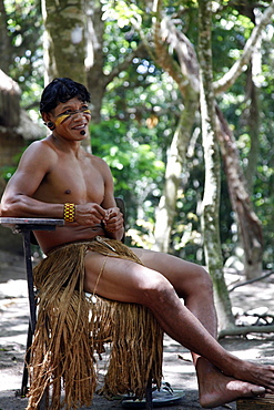 Portrait of a Pataxo Indian man at the Reserva Indigena da Jaqueira near Porto Seguro, Bahia, Brazil, South America