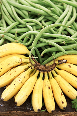 Bananas and green beans at the market, Martinique, Lesser Antilles, West Indies, Caribbean, Central America