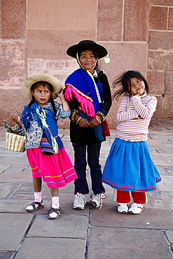 Portrait of young Quechua girls, Humahuaca, Quebrada de Humahuaca, Jujuy Province, Argentina, South America