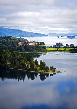 View over Nahuel Huapi lake and Llao Llao hotel near Bariloche, Lake District, Patagonia, Argentina, South America 