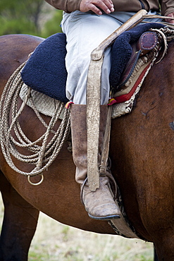 Gaucho detail at the Huechahue Estancia, Patagonia, Argentina, South America