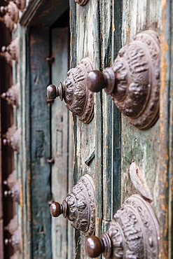 Detail of the entrance door to Iglesia de la Compania de Jesus church on Plaza de Armas, Cuzco, UNESCO World Heritage Site, Peru, South America .