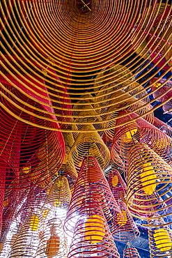 Spiral incense sticks at Ong Temple, Can Tho, Mekong Delta, Vietnam, Indochina, Southeast Asia, Asia