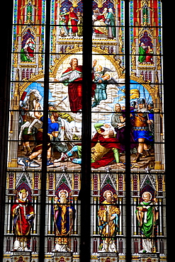 Stained glass windows in Cologne Cathedral, Cologne, North Rhine Westphalia, Germany, Europe