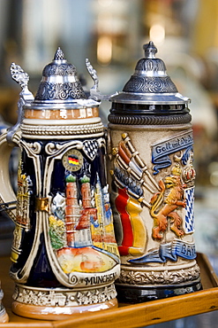 Traditional beer mugs, Munich, Bavaria, Germany, Europe