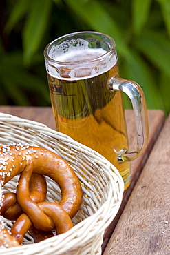 Beer and pretzels, Stuttgart, Baden Wurttemberg, Germany, Europe