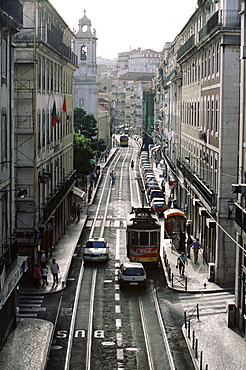 Traffic in the Baixa area, Lisbon, Portugal, Europe