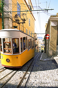 Funicular at Elevador da Bica, Lisbon, Portugal, Europe