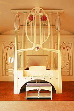 The piano in the music room in the House for an Art Lovers, architect Charles Rennie Mackintosh, Glasgow, Scotland, United Kingdom, Europe