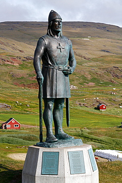 Statue of Leif Eriksson, son of Erik the Red in Qassiarsuk, South Greenland, Polar Regions