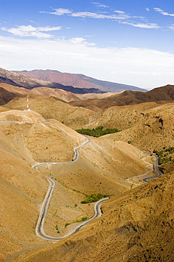 Winding road to the Tizi N'Tichka pass, Atlas mountains, Morocco, North Africa, Africa