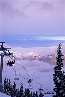 Chair lift in the early morning, 2010 Winter Olympic Games site, Whistler, British Columbia, Canada, North America