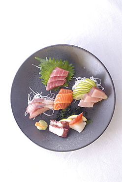 Plate of raw fish, Japan, Asia