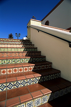 Tile stairs in shopping center, Santa Barbara, California, United States of America (U.S.A.), North America