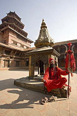 Holy man in his Shiva outfit in Mul Chowk, one of the courtyards of the royal palace, Durbar Square, Patan, Kathmandu, Nepal, Asia 