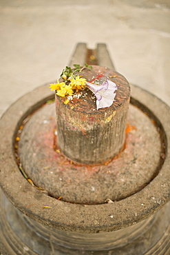 Stone Shiva lingam, an erotic phallic symbol, Durbar Square, Bhaktapur, Kathmandu valley, Nepal, Asia