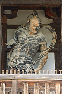 Guardians at Chumon (Central Gate), Horyu-ji Temple, dating from the 7th century and the oldest wooden building in the world, UNESCO World Heritage Site, Nara, Kansai (Western Province), Honshu, Japan, Asia