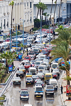 Traffic on the Sharia 26th July on the waterfront, Alexandria, Egypt, North Africa, Africa